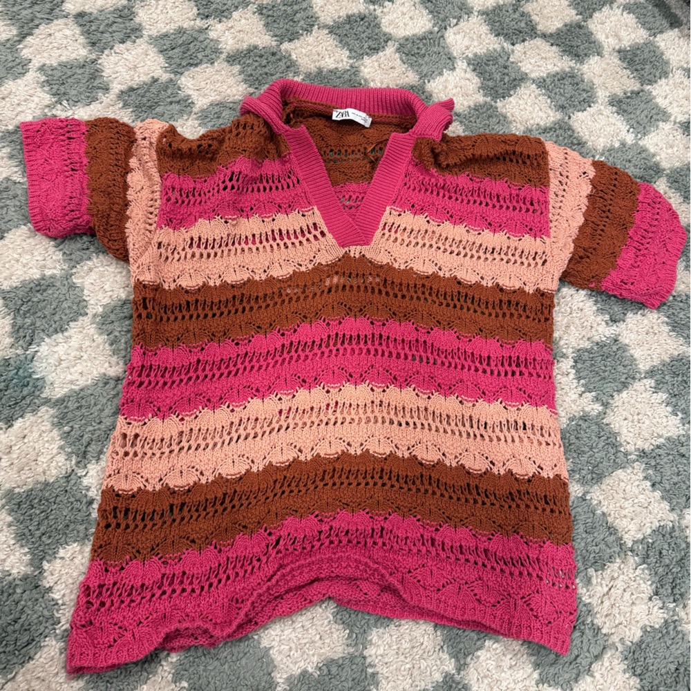 Zara Pink and Brown Knit Sweater